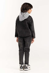 Junior Boy Charcoal Overshirt With Removable Hood 224-317-003