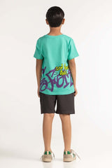Junior Boy Green Printed Tee JB-TS-SS24-034