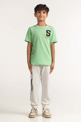 Junior Boy Light Green Printed Tee JB-TS-SS24-014