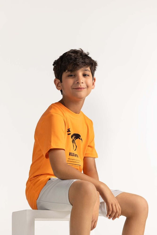 Junior Boy Orange Printed Tee JB-TS-SS24-016