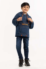 Junior Boy Dark Blue Denim Jacket With Hood 224-310-051