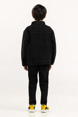 Junior Boy Jet Black Collared Denim Jacket 224-310-046