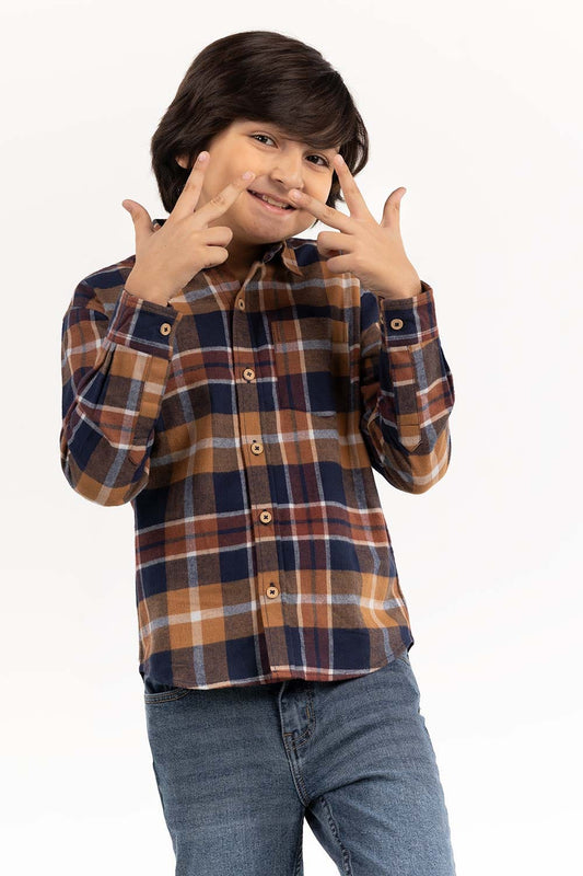 Junior Boy Navy Brown Casual Shirt 224-317-012