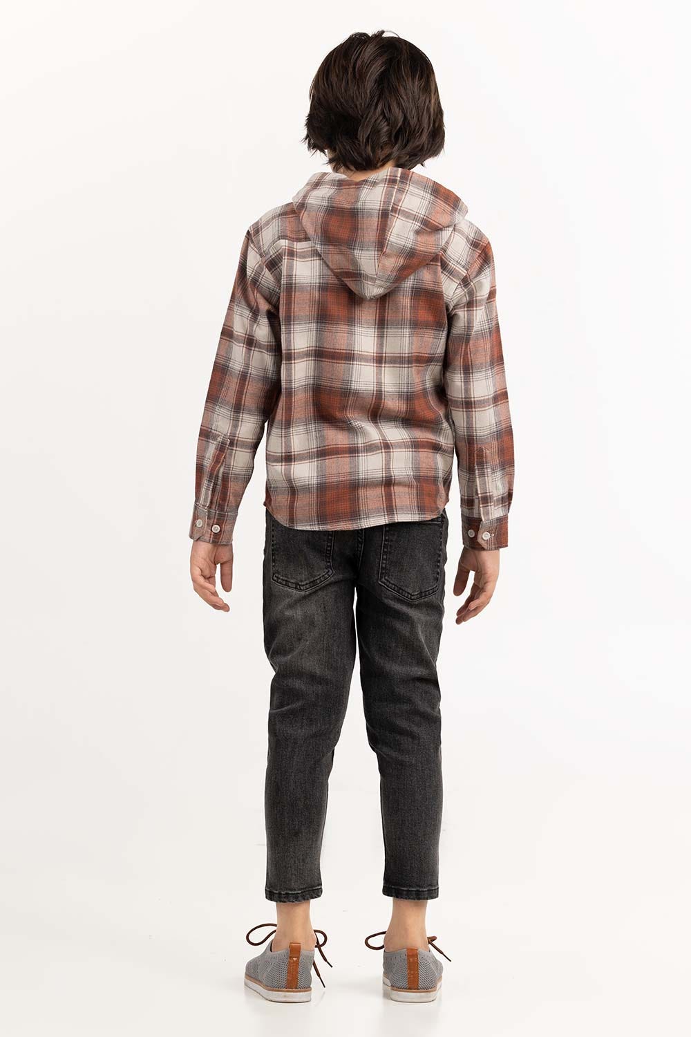 Junior Boy Rust And Beige Casual Shirt 224-317-007