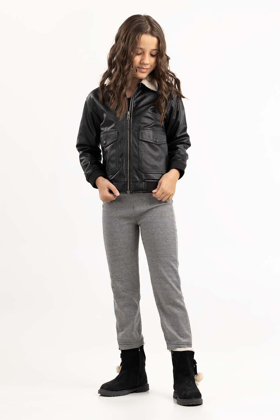 Junior Girl Black And White Trouser 224-420-005