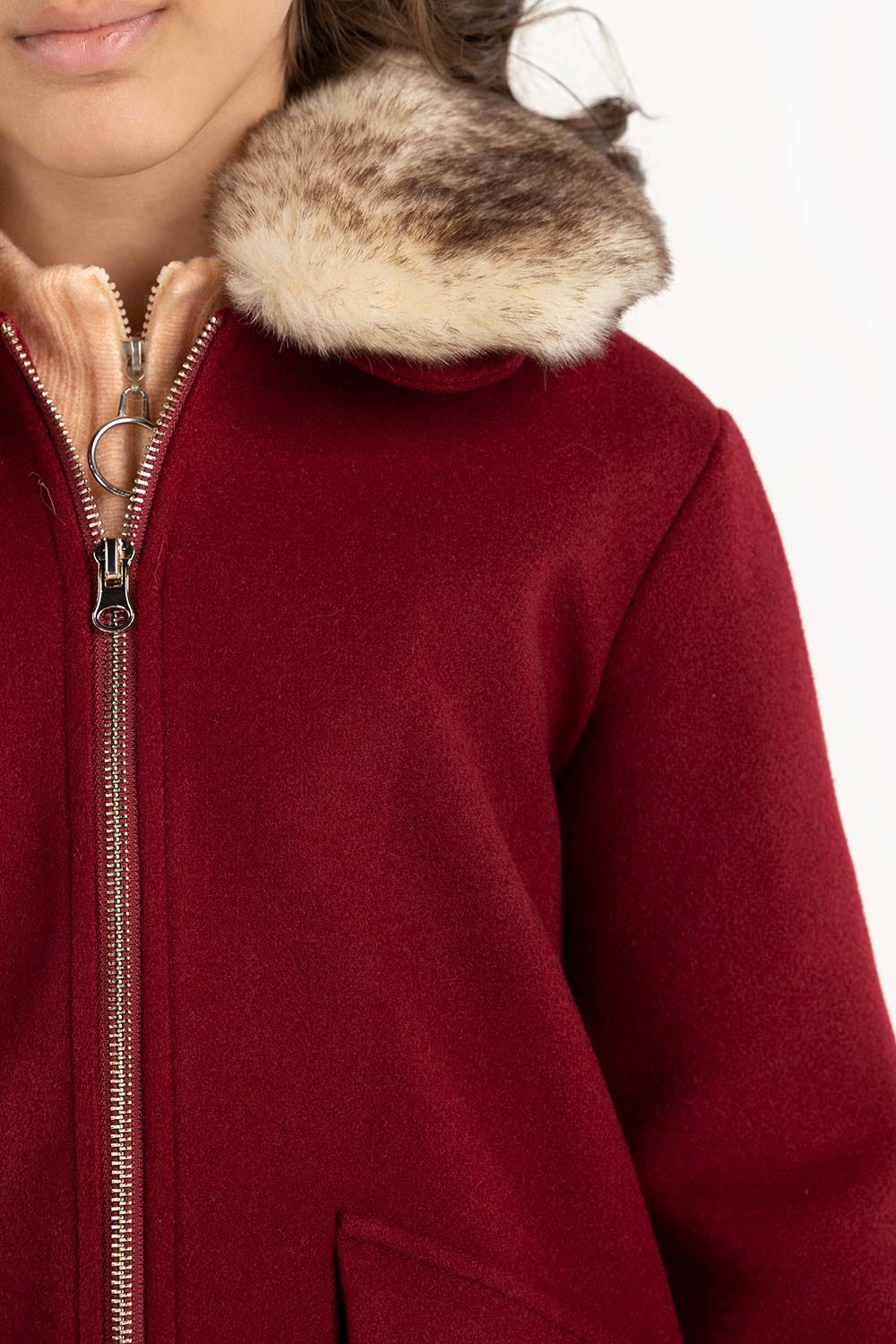 Junior Girl Dark Red Long Coat 224-410-004