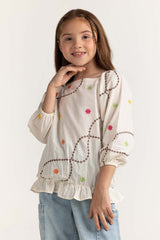 Junior Girl Off White Basic Blouse JG-BLS-SS24-001