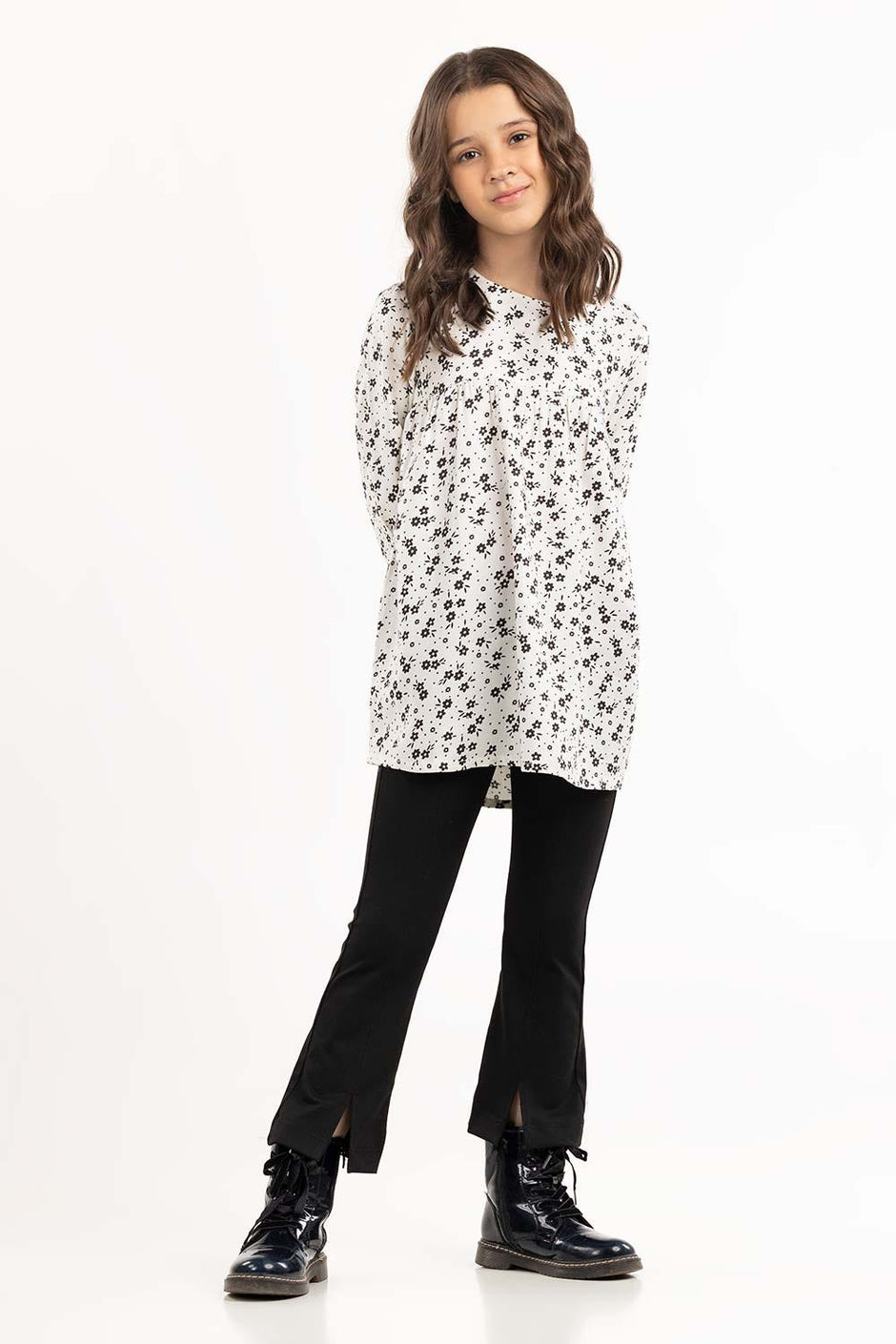 Junior Girl White Woven Shirt 224-417-023