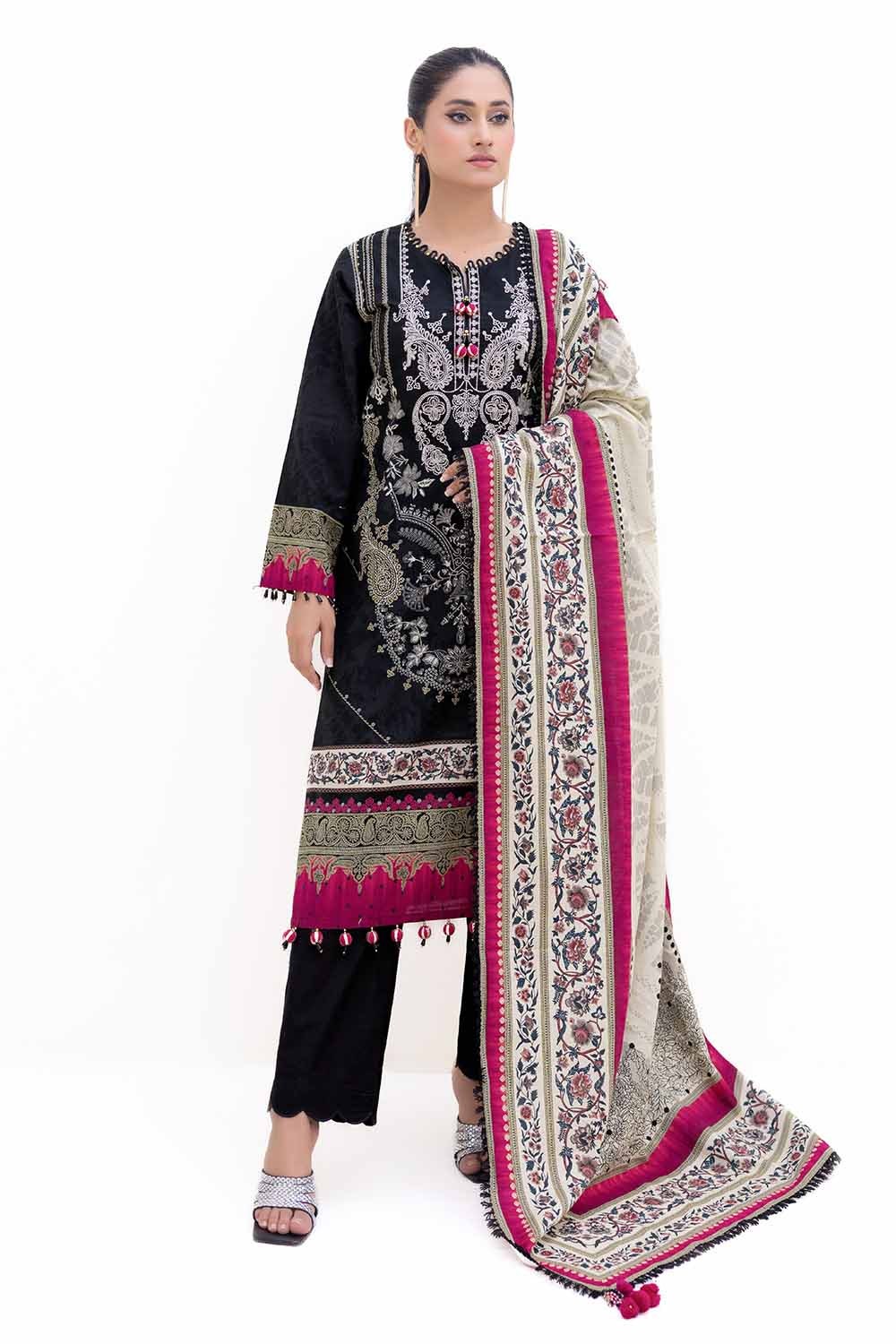 3 Piece Unstitched Embroidered Printed Thick Khaddar Suit with Printed Khaddar Dupatta K-42012 T