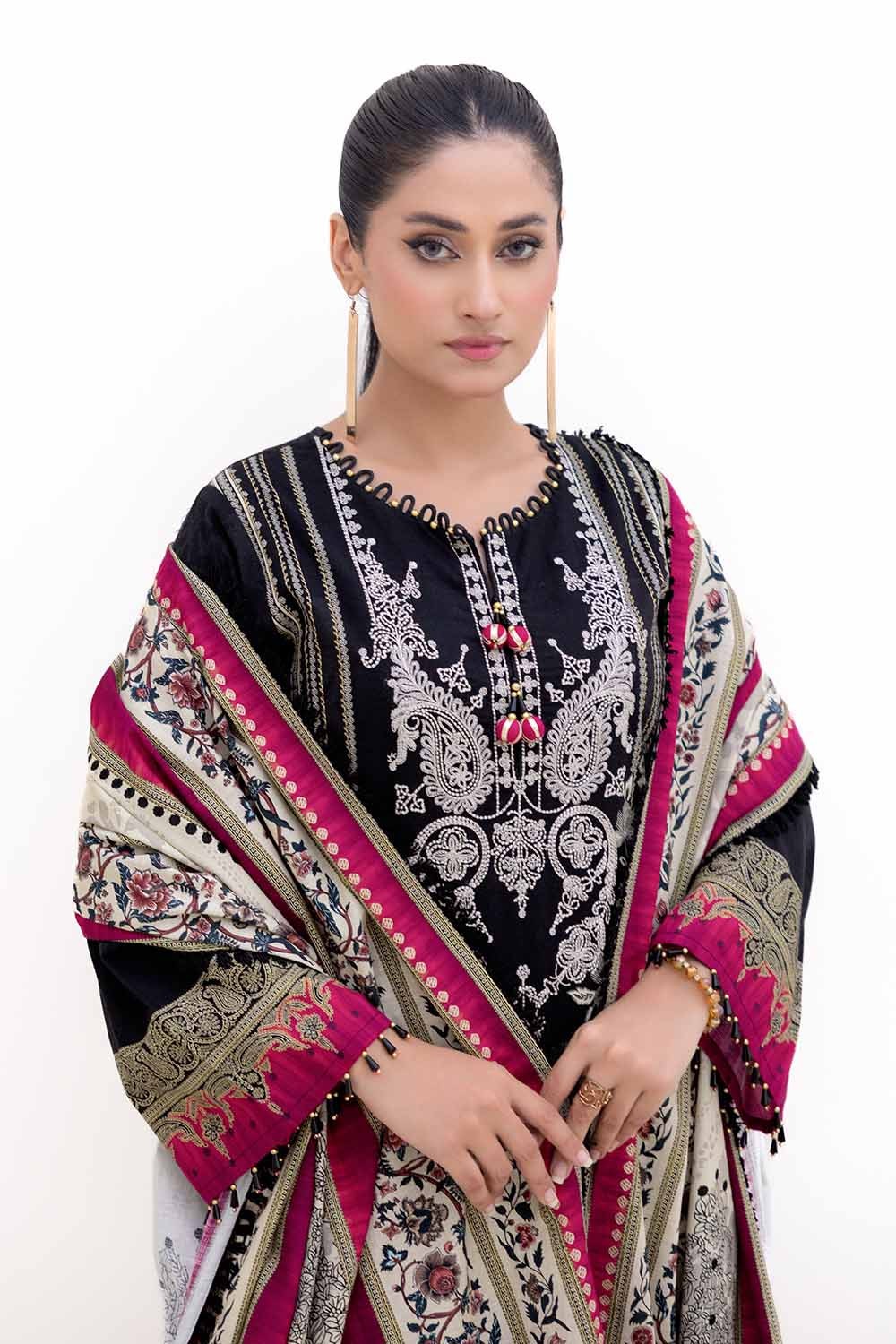 3 Piece Unstitched Embroidered Printed Thick Khaddar Suit with Printed Khaddar Dupatta K-42012 T