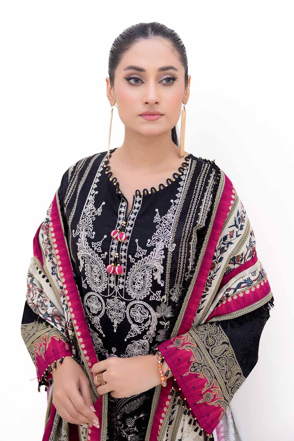 3 Piece Unstitched Embroidered Printed Thick Khaddar Suit with Printed Khaddar Dupatta K-42012 T