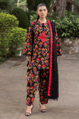3 Piece Unstitched Printed Embroidered Khaddar Shirt with Embroidered Stripe Khaddar Dupatta K-52010