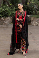 3 Piece Unstitched Printed Embroidered Khaddar Shirt with Embroidered Stripe Khaddar Dupatta K-52010