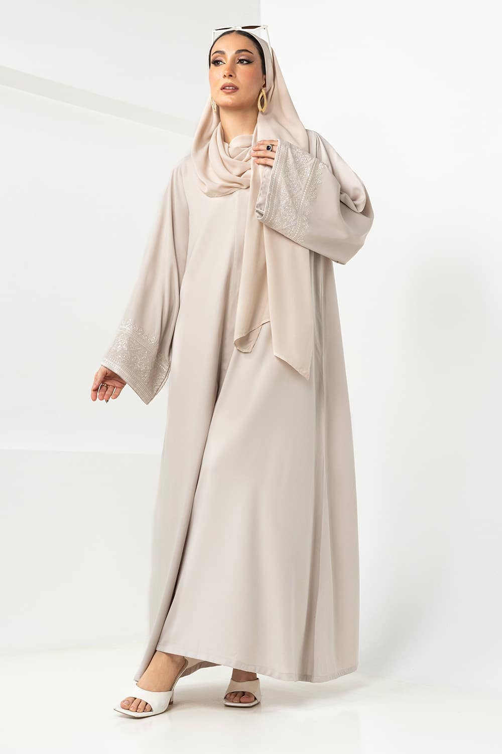 Blended Embroidered Abaya With Dyed Scarf
