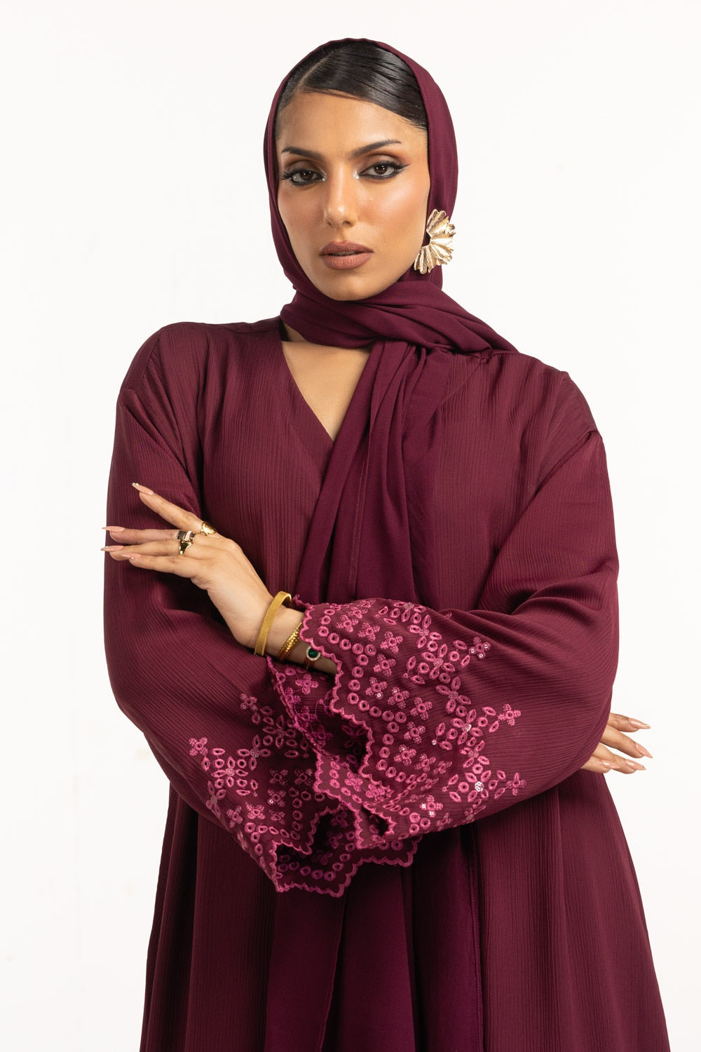 Crincle Georgette Embroidered Abaya With Scarf KAB-22132