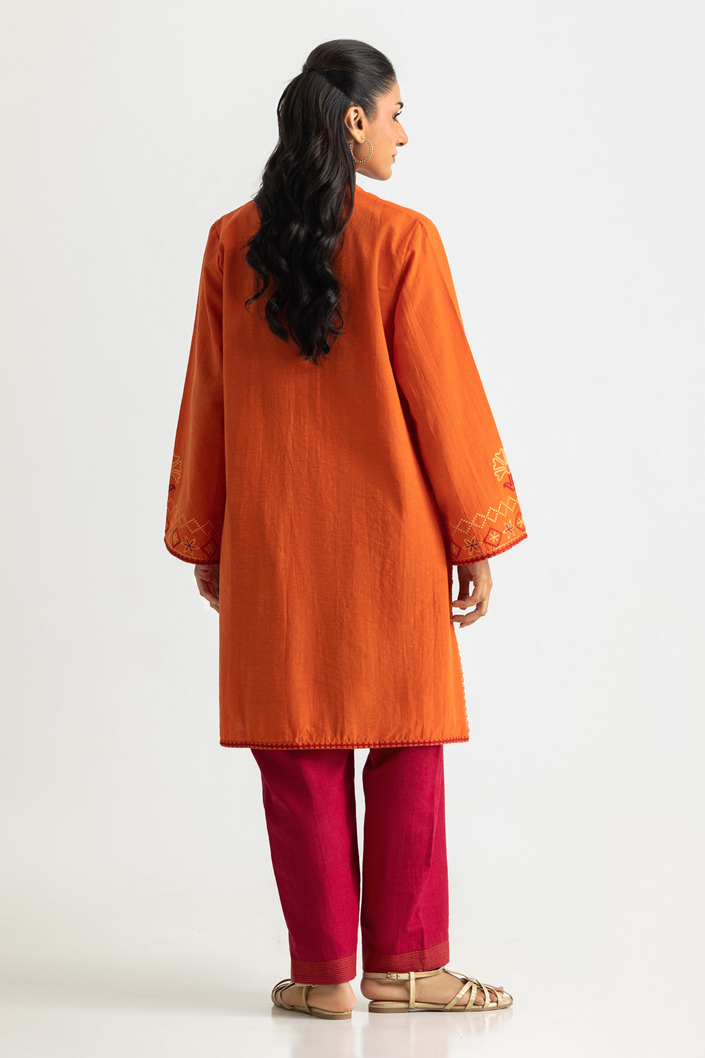 karandi Gold Slub Embroidered Co-Ord Set