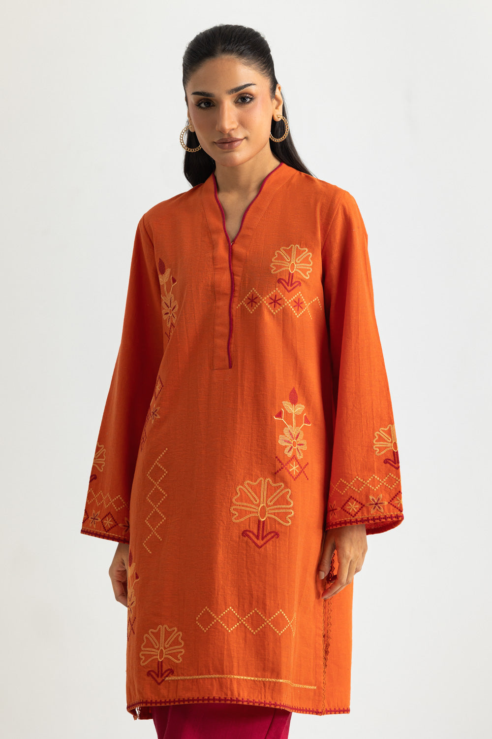 karandi Gold Slub Embroidered Co-Ord Set