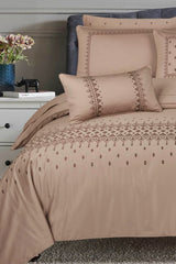 Khaki T-400 Embroidered Quilt Cover Set
