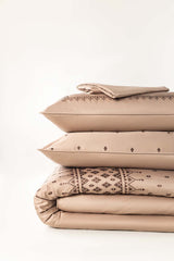 Khaki T-400 Embroidered Quilt Cover Set