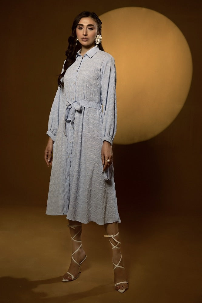 Seersucker Belted Dress KJ-43020