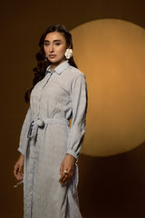 Seersucker Belted Dress KJ-43020