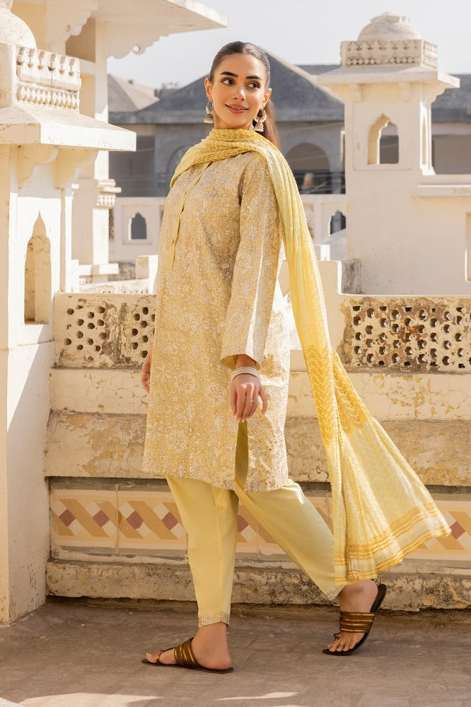 3 Piece Cambric Block Printed Suit KJP-43012