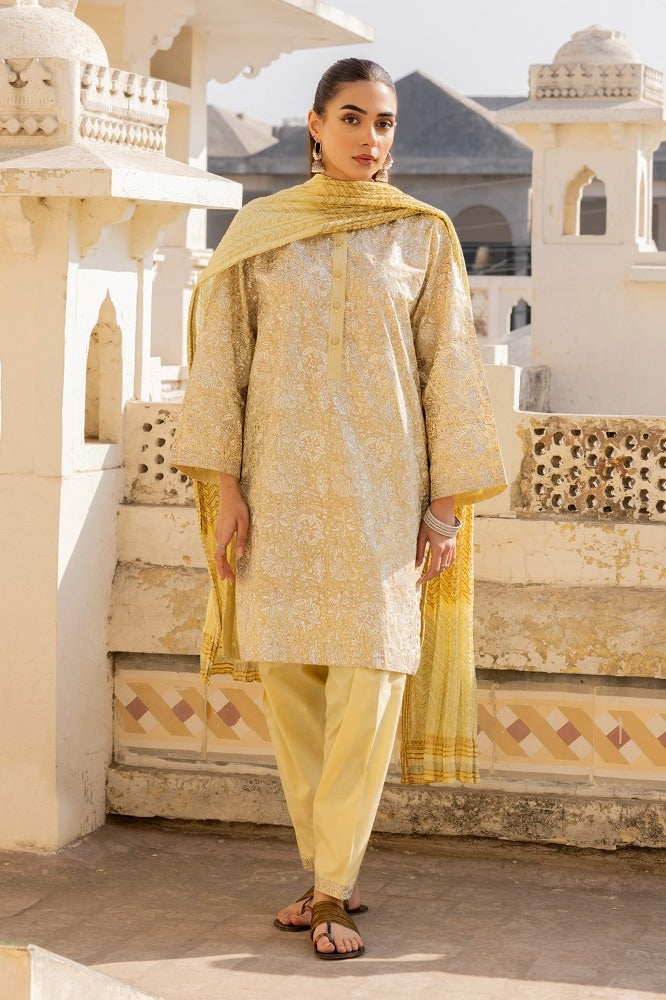 3 Piece Cambric Block Printed Suit KJP-43012
