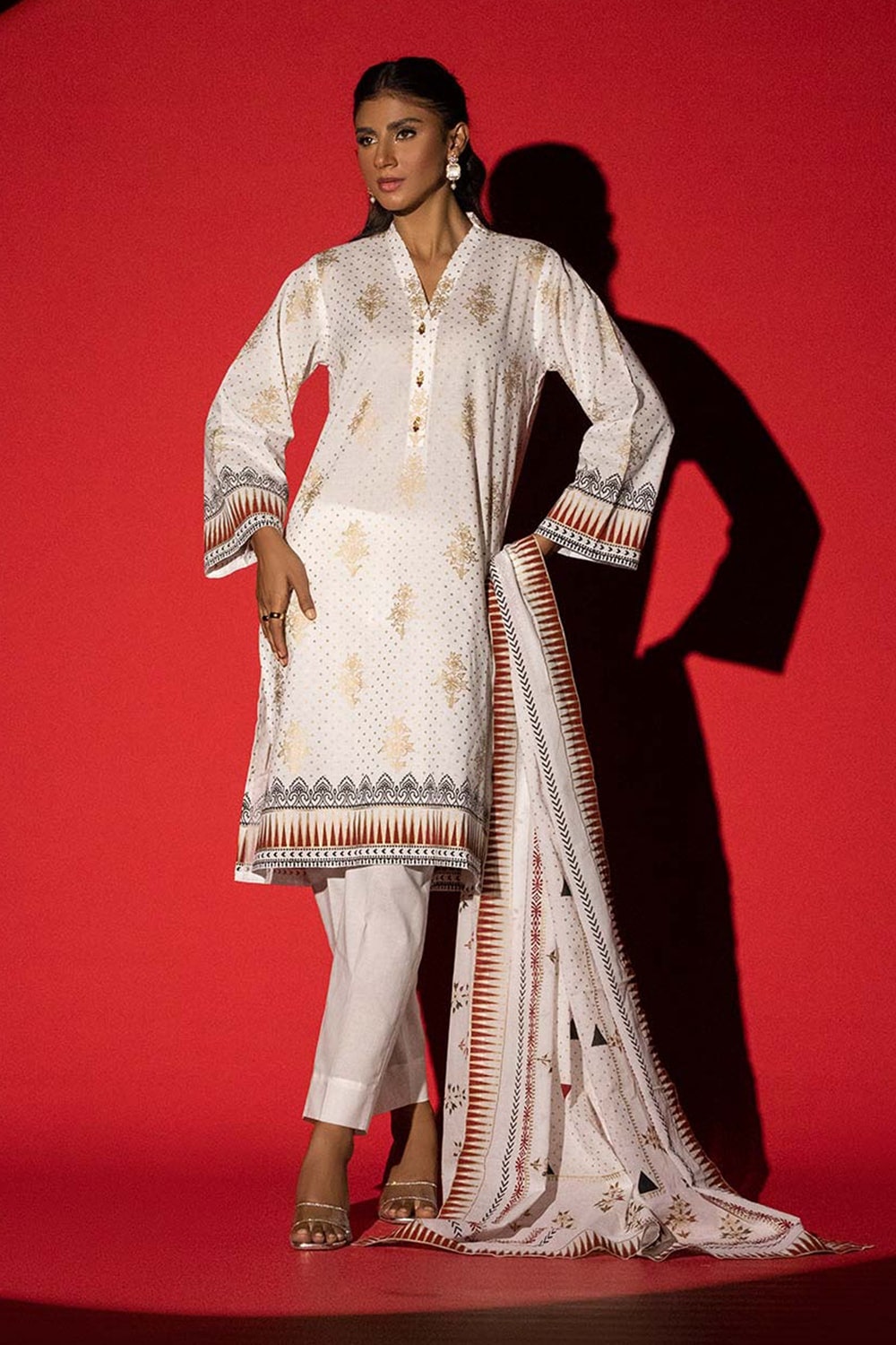 3 Piece Cambric Block Printed Suit KJP-43018