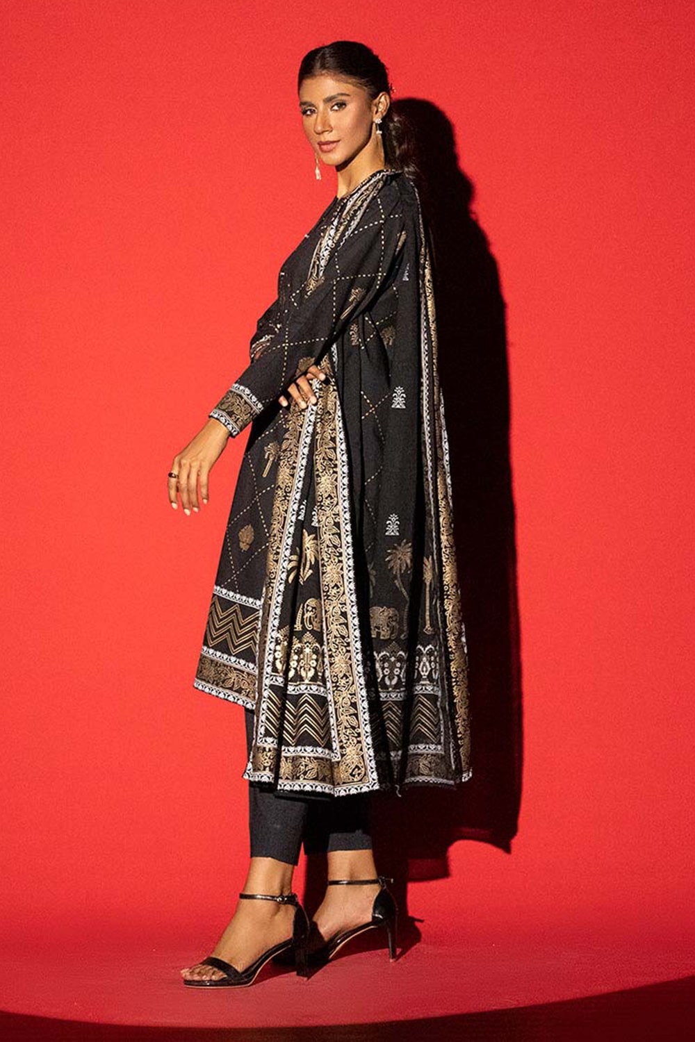 3 Piece Cambric Block Printed Suit KJP-43020