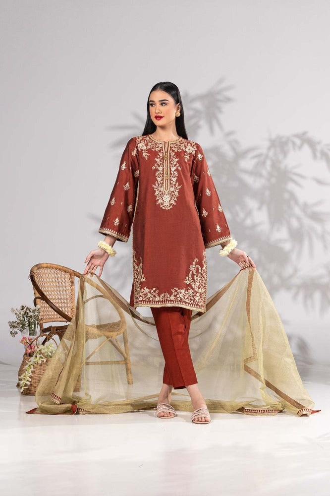 3 Pieces Yarn Dyed Embroidered Suit KJP-43059