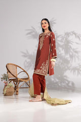 3 Pieces Yarn Dyed Embroidered Suit KJP-43059