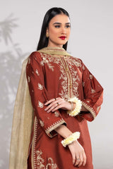 3 Pieces Yarn Dyed Embroidered Suit KJP-43059