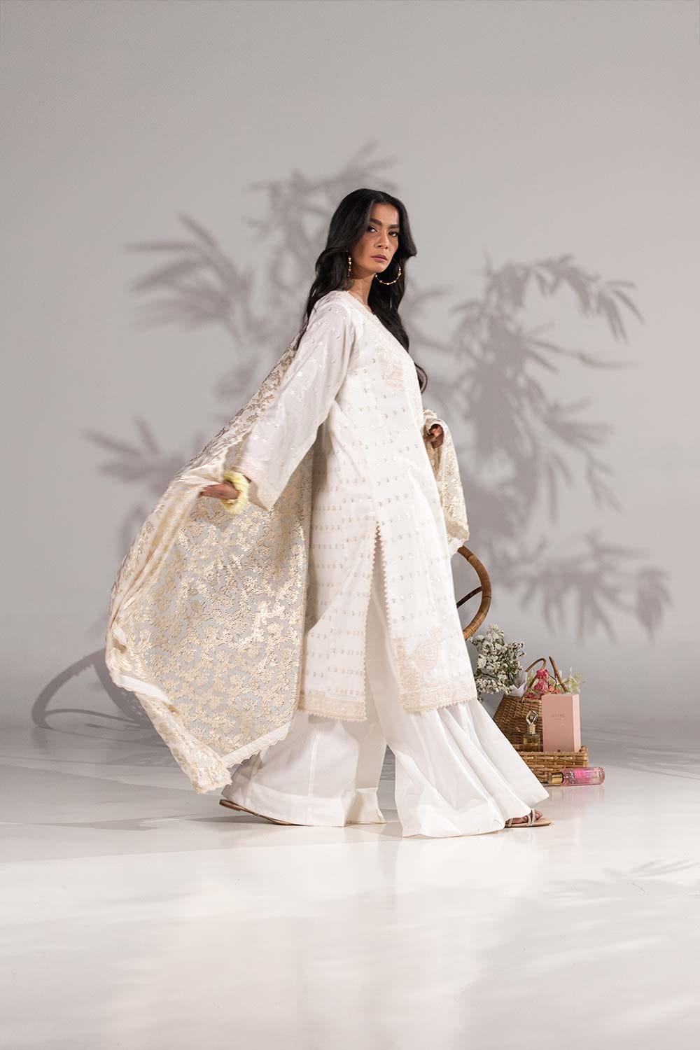3 Piece Lurex Jacquard Embroidered Suit KJP-43060