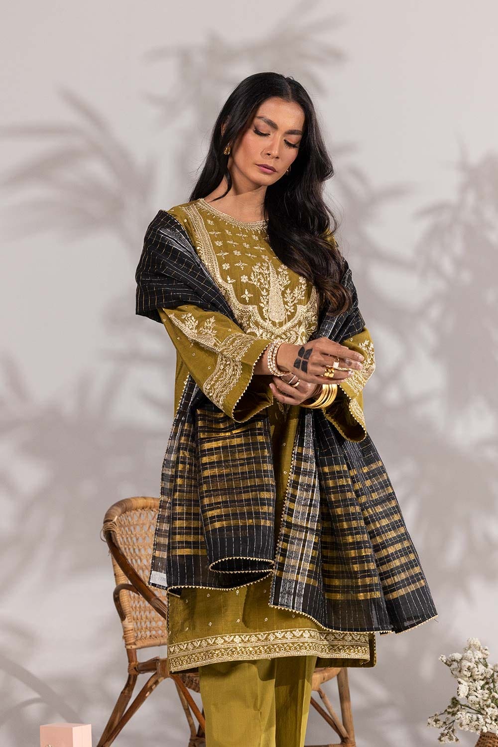3 Piece Yarn Dyed Embroidered Suit KJP-43103