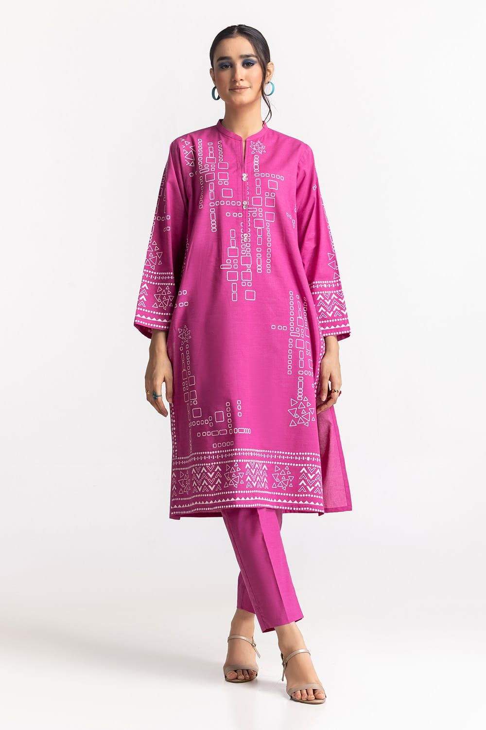 Chambray Block Printed Shirt And Dyed Trouser KST-43019