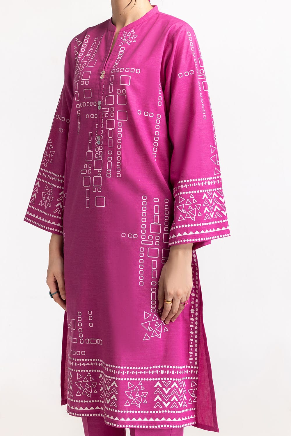 Chambray Block Printed Shirt And Dyed Trouser KST-43019