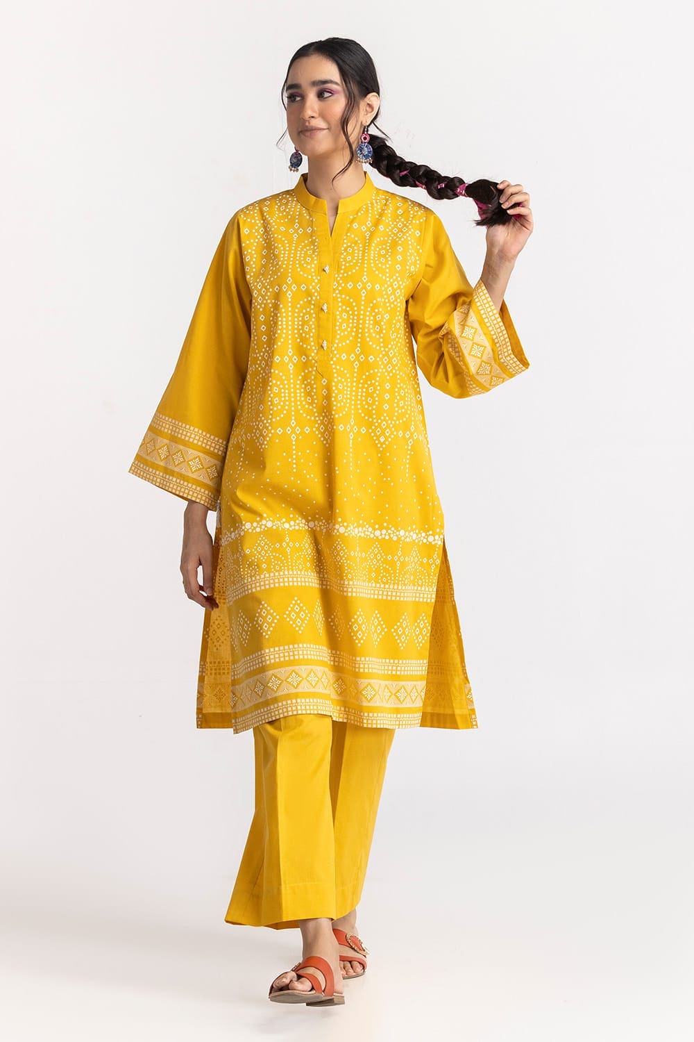 Chambray Block Printed Shirt And Dyed Trouser KST-43020