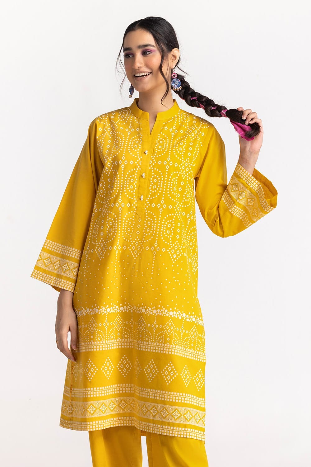 Chambray Block Printed Shirt And Dyed Trouser KST-43020