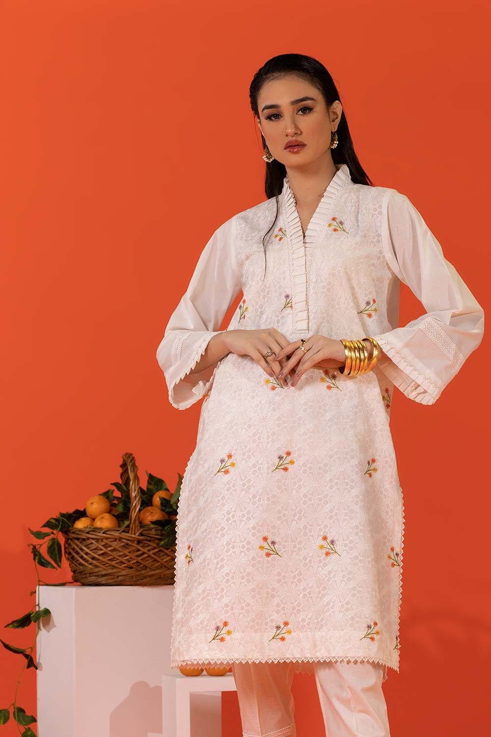 Cambric Embroidered Shirt And Dyed Trouser KST-43094