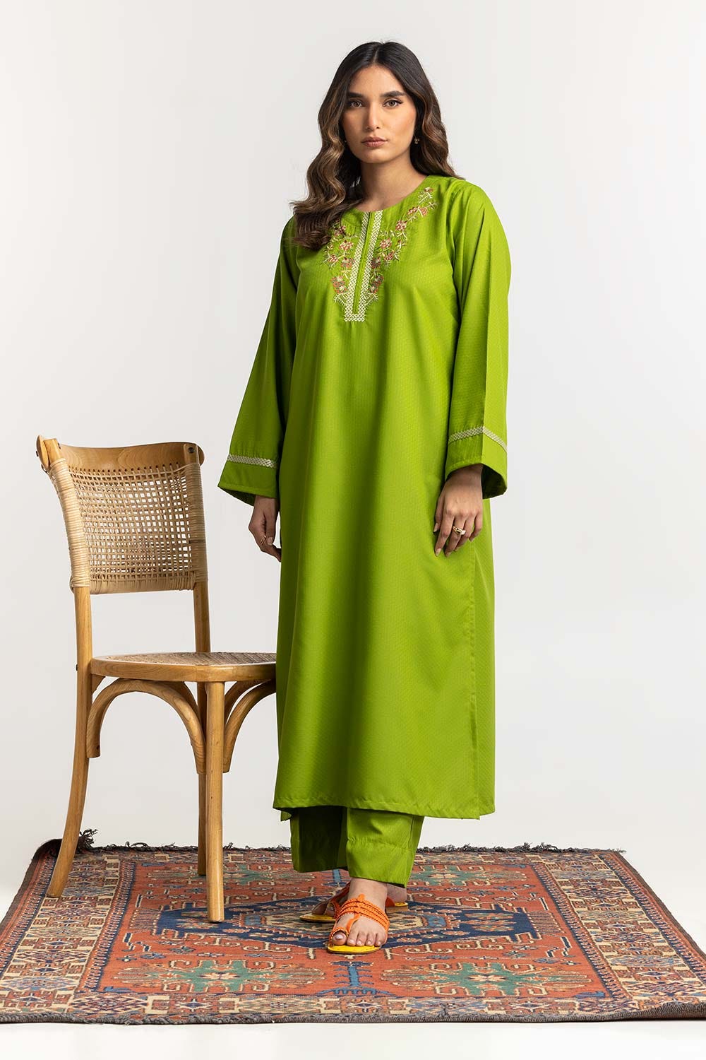 Blended Embroidered Shirt And Dyed Trouser KST-43164
