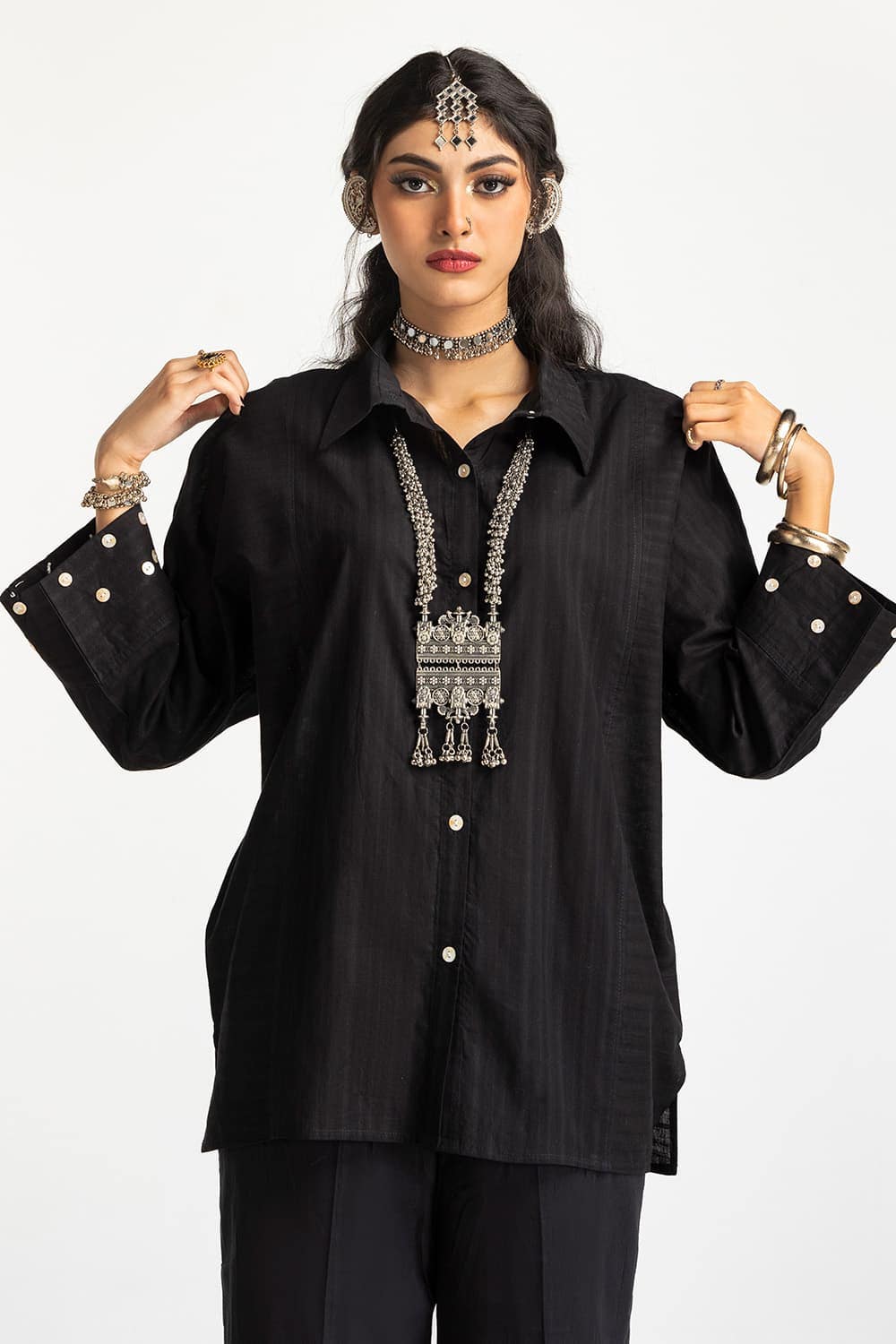Dobby Dyed Embellished Shirt And Trouser KST-43325