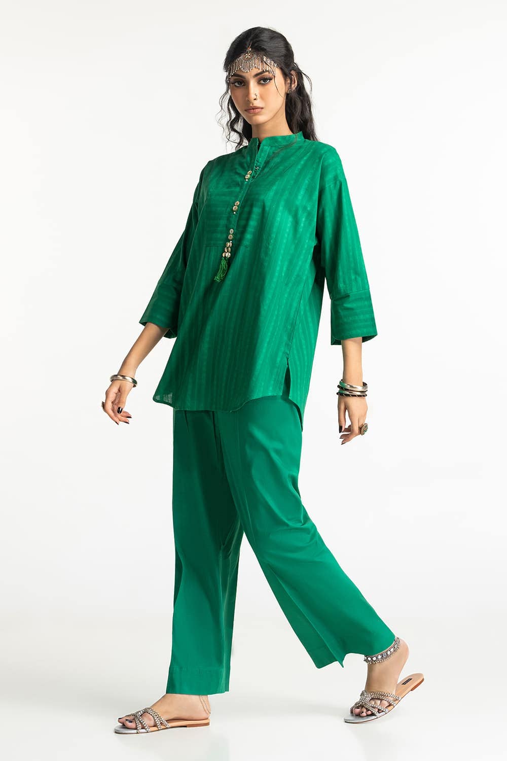Dobby Dyed Embellished Shirt And Trouser KST-43326