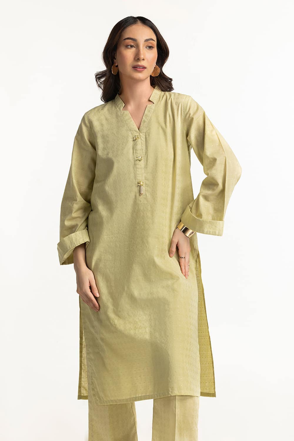 Lurex Jacquard Embellished Shirt And Trouser KST-43387