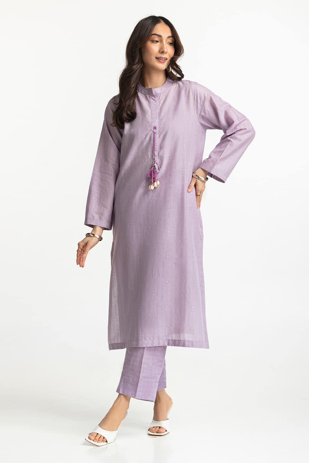 Lurex Jacquard Embellished Shirt And Trouser KST-43388