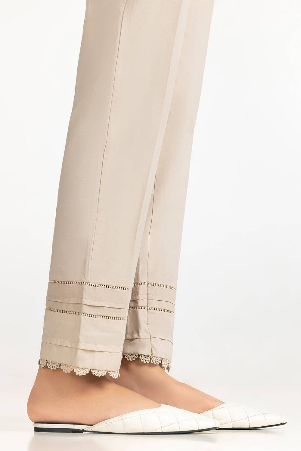 Beige Cambric Embellished Trouser KTR-43105-B