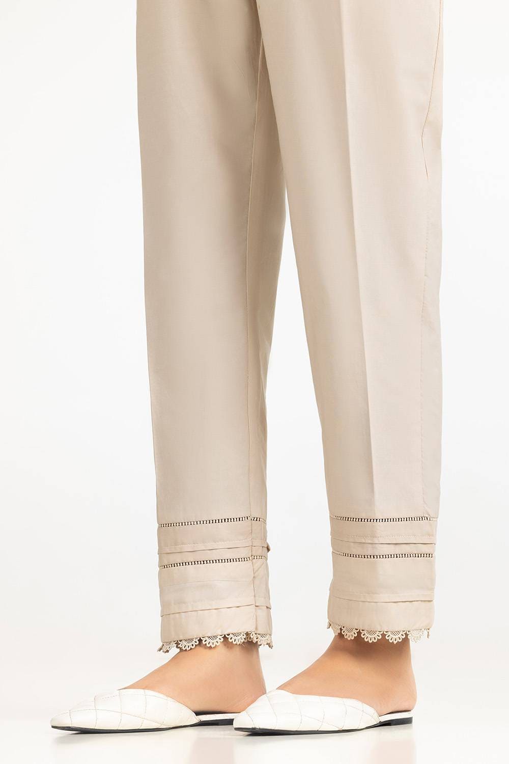 Beige Cambric Embellished Trouser KTR-43105-B