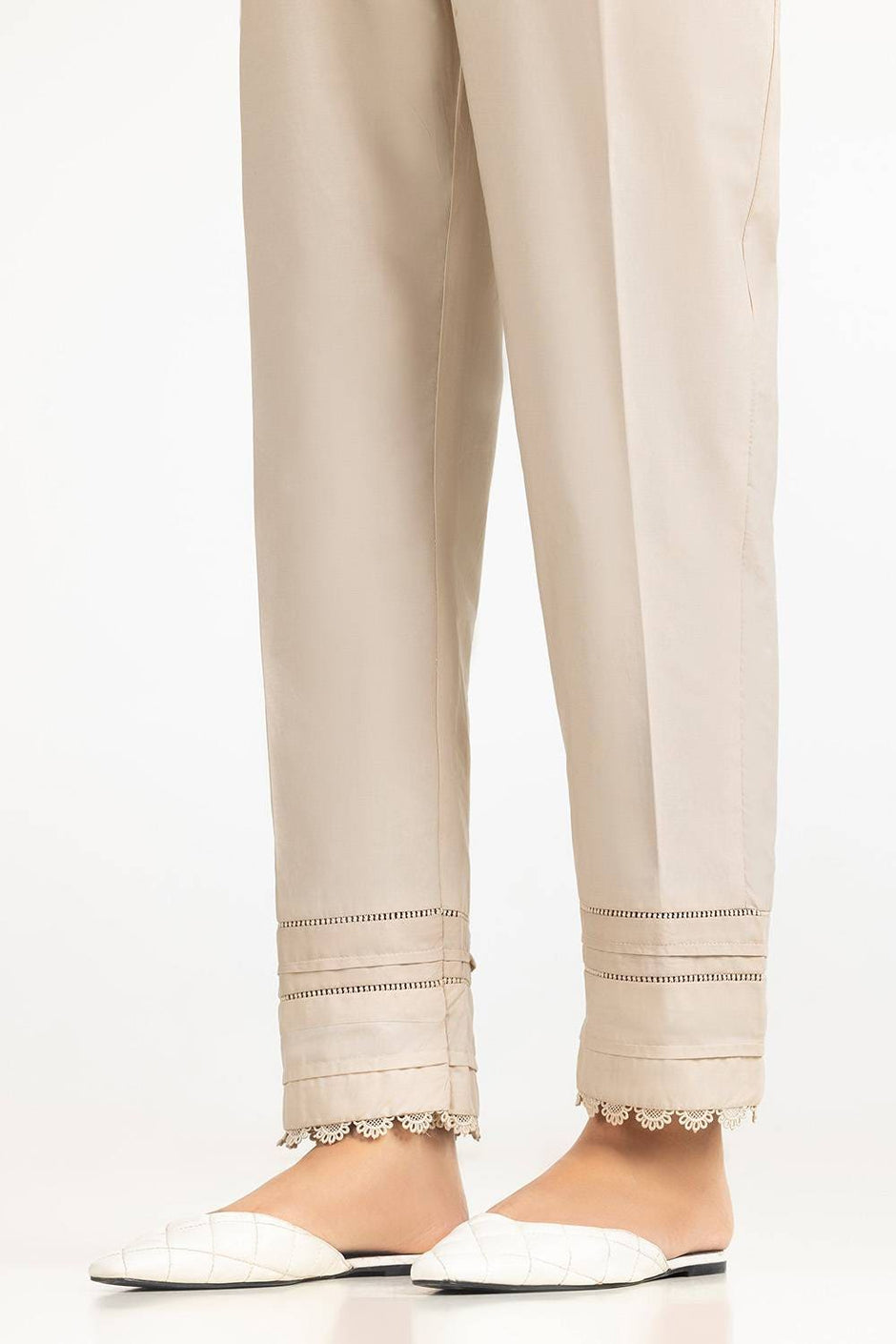 Beige Cambric Embellished Trouser