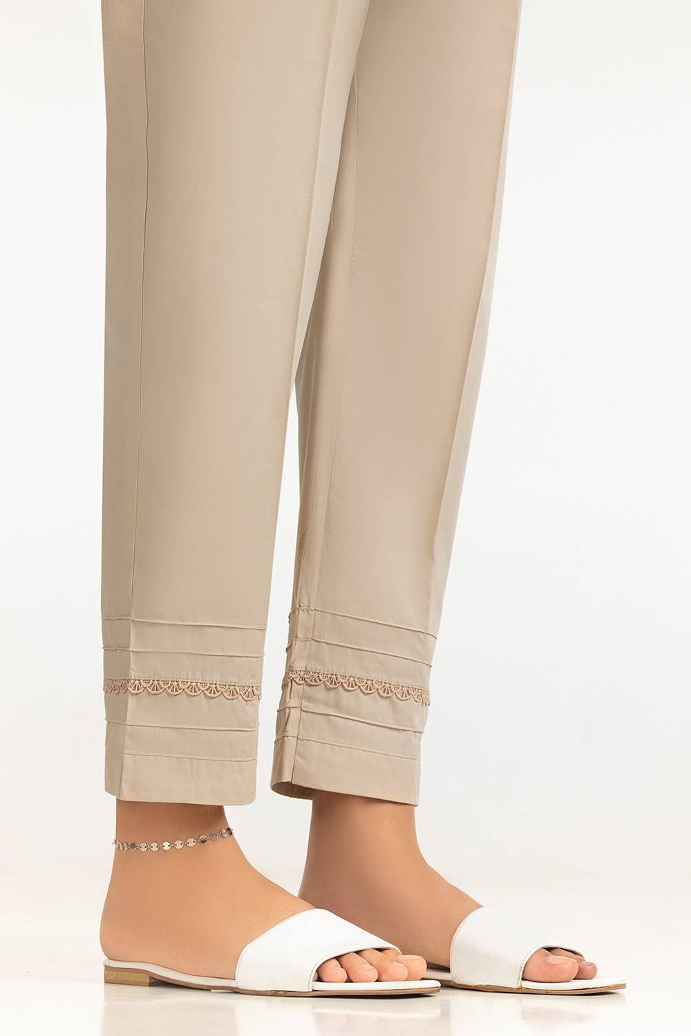 Beige Cambric Embellished Trouser KTR-43106-B