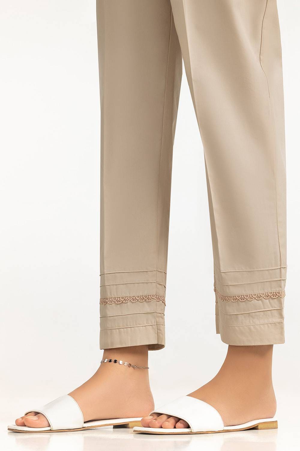 Beige Cambric Embellished Trouser KTR-43106-B