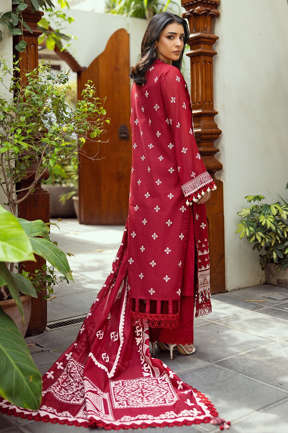 3 Piece Unstitched Embroidered Lacquer Printed Paper Cotton Suit with Lacquer Printed Paper Cotton Dupatta SP-52013